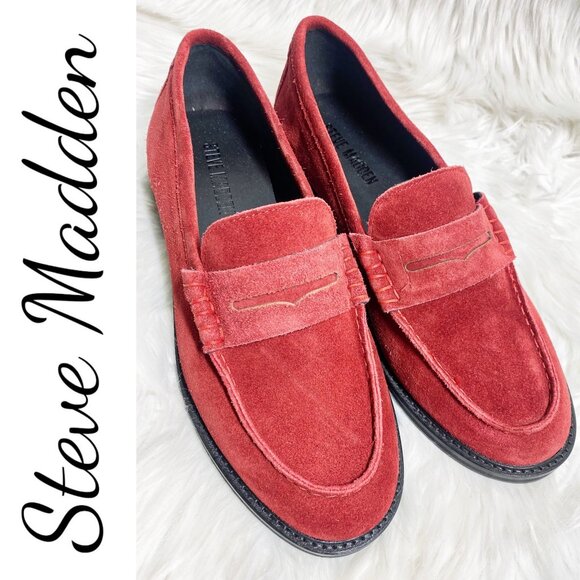 NWOB STEVE MADDEN MADISON RED SUEDE LEATHER LOAFER RESORT ELEGANT, WOMEN’S 9.5 - Picture 2 of 14